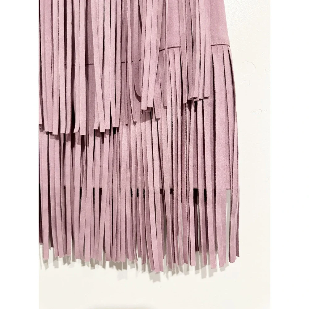 NWT Idyllwind Purple Fringe Faux Suede Skirt Size XS